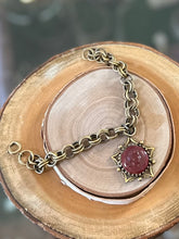 Load image into Gallery viewer, Vintage Midcentury Gold Tone Victorian Revival Red Glass Intaglio Cameo Fob Charm Bracelet 7”