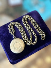 Load image into Gallery viewer, Vintage Midcentury Brass Rolo Chain Circle Locket Pendant Necklace 14.75”