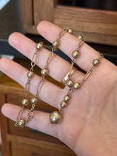 Load image into Gallery viewer, Vintage Signed Hartzberg J.&L. 1/20 14k Gold Filled Taupe Faux Pearl Beaded Y-Shape Necklace 14.25”