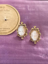 Load image into Gallery viewer, Vintage 1960s Deadstock New Old Stock GENO Richelieu Genuine Hand Carved Italian Cameo Gold Tone Clip on Screwback Earrings