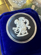 Load image into Gallery viewer, Vintage Circa 1967 Signed Wedgwood England Silver Black & White Jasperware Cupid Stringing His Bow Cameo Brooch 1960s