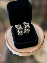 Load image into Gallery viewer, Vintage YSL Yves Saint Laurent Gunmetal Chain Link Design Silver Tone Clip-on Earrings Semi-Hoop
