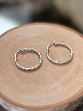 Load image into Gallery viewer, Vintage Sterling Silver 925 Thin Carved Hoop Earrings Silver Hoops