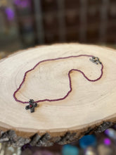 Load image into Gallery viewer, Vintage Signed ATA Sterling Silver and Genuine Garnet Fine Beaded Byzantine Cross Necklace Toggle Closure
