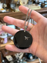 Load image into Gallery viewer, Vintage Sterling Silver & Black Onyx Large Disc 3-Dimensional Butterfly Statement Pendant Necklace 24.25”