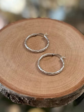 Load image into Gallery viewer, Vintage Sterling Silver 925 Thin Carved Hoop Earrings Silver Hoops