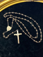 Load image into Gallery viewer, Vintage Circa 1940s All Sterling Silver Grooved Bead Sacred Heart Rosary Engraved E.A. Cronauer Religious 16.55”