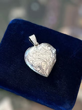 Load image into Gallery viewer, Vintage Sterling Silver Hand Engraved Scroll Etched Heart Locket Pendant Double Photo