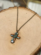 Load image into Gallery viewer, Vintage Antique Italian Glass Micro Mosaic Cross Roma Pendant Necklace 1/20 12k Gold Filled Chain 25”