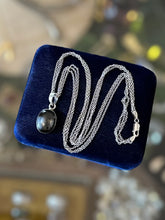 Load image into Gallery viewer, Vintage Postmodern Sterling Silver Oval Black Mother of Pearl Cabochon Pendant Necklace Triple Strand Chain 18”