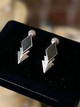 Load image into Gallery viewer, Vintage Modernist Sterling Silver & Beveled Black Onyx Diamond Shape Geometric Triangle Drop Earrings