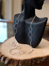 Load image into Gallery viewer, Contemporary Sterling Silver Textured Open Oval Loops Double Strand Sequence Chain Necklace 23.5”