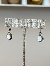 Load image into Gallery viewer, Vintage Signed BG Sterling Silver & Pink Mother of Pearl Oval Cabochon Dangle Drop Earrings