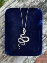 Load image into Gallery viewer, Vintage Sterling Silver Hand Cut Coiled Snake Serpent Pendant Necklace 18.25”