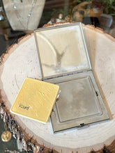 Load image into Gallery viewer, Vintage 1940s Midcentury VOLUPTE Silver Tone & Copper Rose Detailed Square Powder Mirror Compact