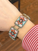 Load image into Gallery viewer, Vintage 1940s 1950s Italian Brass & Glass Micro Mosaic Panel Link Bracelet 7.75"