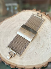 Load image into Gallery viewer, Vintage Midcentury Large Wide Silver Tone Mesh Center Panel Statement Bracelet 7.5”