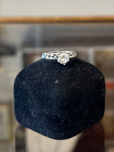 Load image into Gallery viewer, Vintage Edwardian Revival Sterling Silver Pierced Shank Solitaire Cubic Zirconia CZ Ring US Size 7