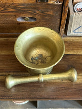 Load image into Gallery viewer, Vintage Heavy Solid Brass Mortar and Pestle Pharmacy Apothecary Pill Crusher
