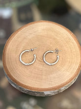 Load image into Gallery viewer, Vintage Sterling Silver 925 Textured Open Hoop Earrings Silver Hoops Minimalist