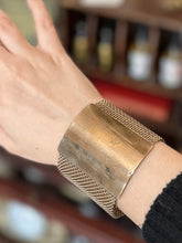 Load image into Gallery viewer, Vintage Midcentury Large Wide Silver Tone Mesh Center Panel Statement Bracelet 7.5”