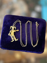 Load image into Gallery viewer, Vintage Gold Plated Sterling Silver Articulated Jester Pendant Necklace 17.75”