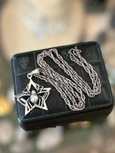Load image into Gallery viewer, Gothic Sterling Silver Spider Star Black Widow Pendant Necklace Hook Clasp 19”