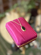 Load image into Gallery viewer, Vintage 1950s 12k GF Gold Filled Oval Black Onyx Pendant Necklace Dainty 1/20 12k GF Chain