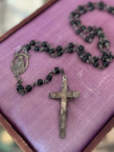 Load image into Gallery viewer, Vintage Sterling Silver Rosary Our Lady of The Snows Black Beads Signed Creed 22.75”