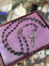 Load image into Gallery viewer, Vintage Sterling Silver Rosary Our Lady of The Snows Black Beads Signed Creed 22.75”