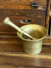Load image into Gallery viewer, Vintage Heavy Solid Brass Mortar and Pestle Pharmacy Apothecary Pill Crusher