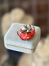 Load image into Gallery viewer, Rare Vintage Sterling Silver Spider White & Red Speckled Lucite Heart Pendant Charm