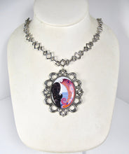 Load image into Gallery viewer, ‘PINK HAIR DON’T CARE’ Handmade Art Deco Lady Medallion Necklace Silver Tone Chain Geometric