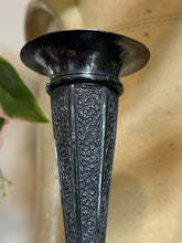 Load image into Gallery viewer, Antique Victorian Silverplate Floral Engraved Bud Trumpet Vase 5”