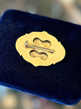 Load image into Gallery viewer, Vintage Midcentury Signed FREIRICH French Gold Plated & Navy Blue Enamel Mushroom Oval Brooch