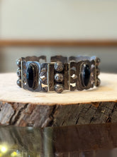 Load image into Gallery viewer, Vintage Sterling Silver Mexico Signed JB Black Onyx 32g Panel Bracelet 1970s