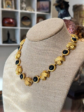 Load image into Gallery viewer, Vintage 1980s Matte Gold Tone & Black Geometric Link Necklace USA 17”