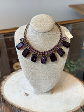 Load image into Gallery viewer, Vintage 1950s DEADSTOCK Unsigned Glass Rhinestone Purple Statement Adjustable Collar Necklace with Fields Store NYC Tag
