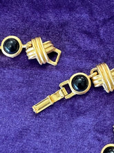 Load image into Gallery viewer, Vintage 1980s Matte Gold Tone & Black Geometric Link Necklace USA 17”
