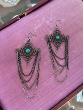Load image into Gallery viewer, Vintage Bohemian Chandelier Silver Plated & Genuine Turquoise Statement Dangle Earrings