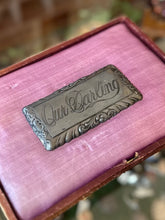Load image into Gallery viewer, Antique Victorian Engraved Our Darling Metal Casket Plate Scroll Design Silver Tone 4x2 Mourning