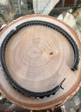 Load image into Gallery viewer, Art Deco Sterling Silver Emerald Green & Clear Square Faceted Rhinestone Engraved Hinged Bangle Bracelet