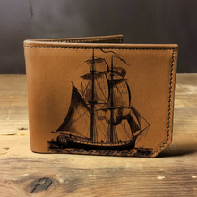 Load image into Gallery viewer, Backerton Printmaker Leather Wallet: Pirate Shop | Grey or Brown