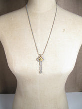 Load image into Gallery viewer, ‘GARDEN KEY’ Handmade Charm Cluster Necklace Vintage Terryville Conn Key Blue Rhinestone Flower Charm