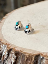 Load image into Gallery viewer, Vintage Southwestern Sterling Silver Genuine Turquoise Bear Claw Stud Earrings