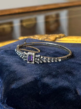 Load image into Gallery viewer, Vintage European Edwardian Art Deco 935 Sterling Silver Amethyst & Clear Rhinestone Jewelled Bow Motif Hinged Bangle Bracelet