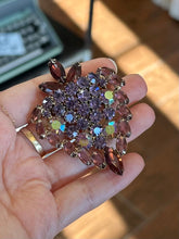 Load image into Gallery viewer, Vintage Midcentury Signed WEISS Purple & AB Aurora Borealis Rhinestone Brooch and Clip-on Earrings Set
