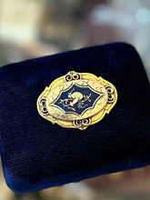 Load image into Gallery viewer, Vintage Midcentury Signed FREIRICH French Gold Plated & Navy Blue Enamel Mushroom Oval Brooch