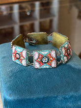 Load image into Gallery viewer, Vintage 1940s 1950s Italian Brass & Glass Micro Mosaic Panel Link Bracelet 7.75"