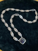 Load image into Gallery viewer, Art Deco Revival Signed Lauren Taylor Sterling Silver Filigree Faux Amethyst Necklace
